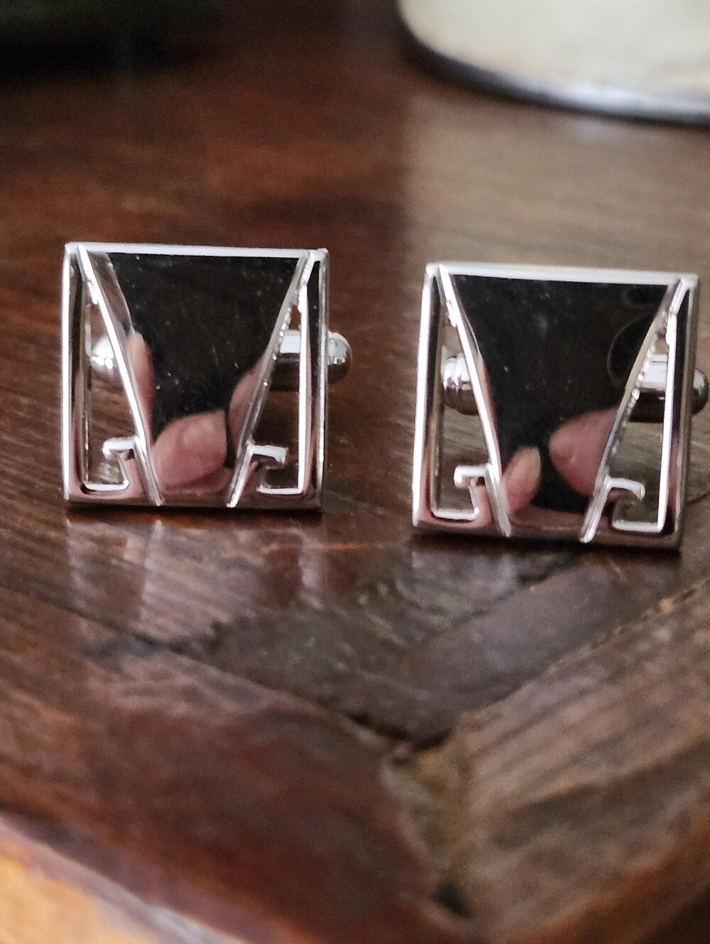 Vtg Shields Silver Tone Geometric Square Cufflinks